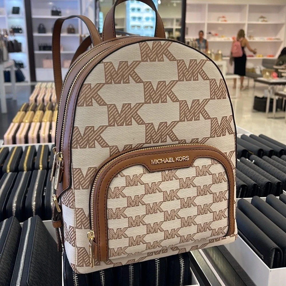 Michael Kors Jaycee Medium Logo Zip Pocket Backpack 35S3G8TB2J LUGGAGE